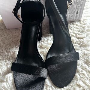 BNNU Elegant Black Velvet Women's Heeled Sandals